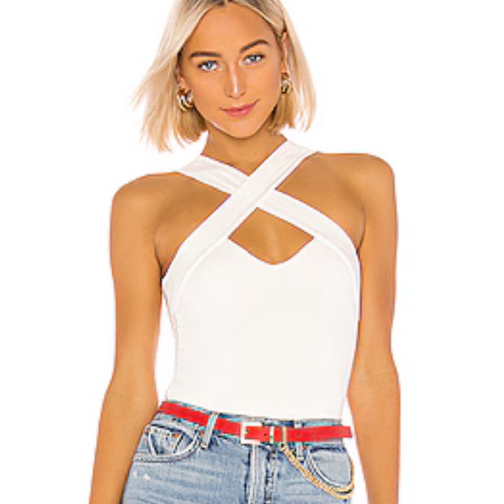 superdown Gene Cross Front Bodysuit in White